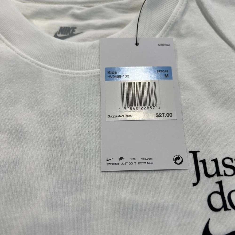 Nike Kids Just Do It T-shirt White Size Medium Back Print‎ Nike Exclusive Promo